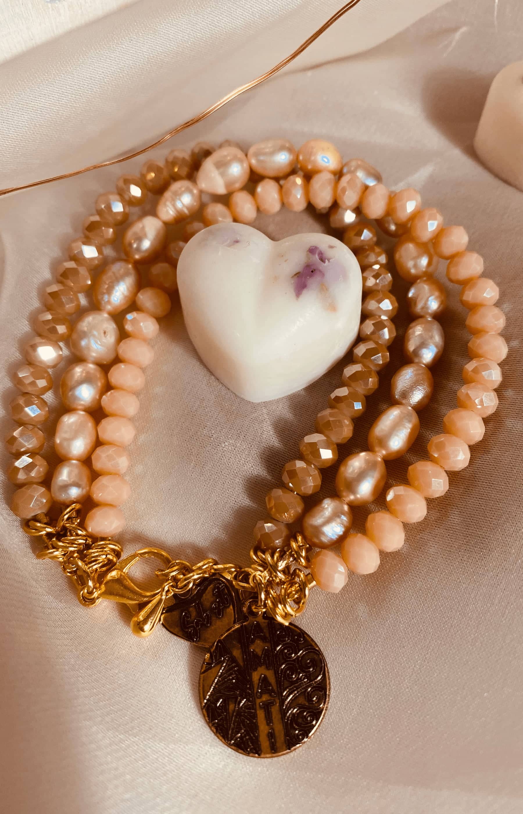 pink crystals and pearls bracelet beloved