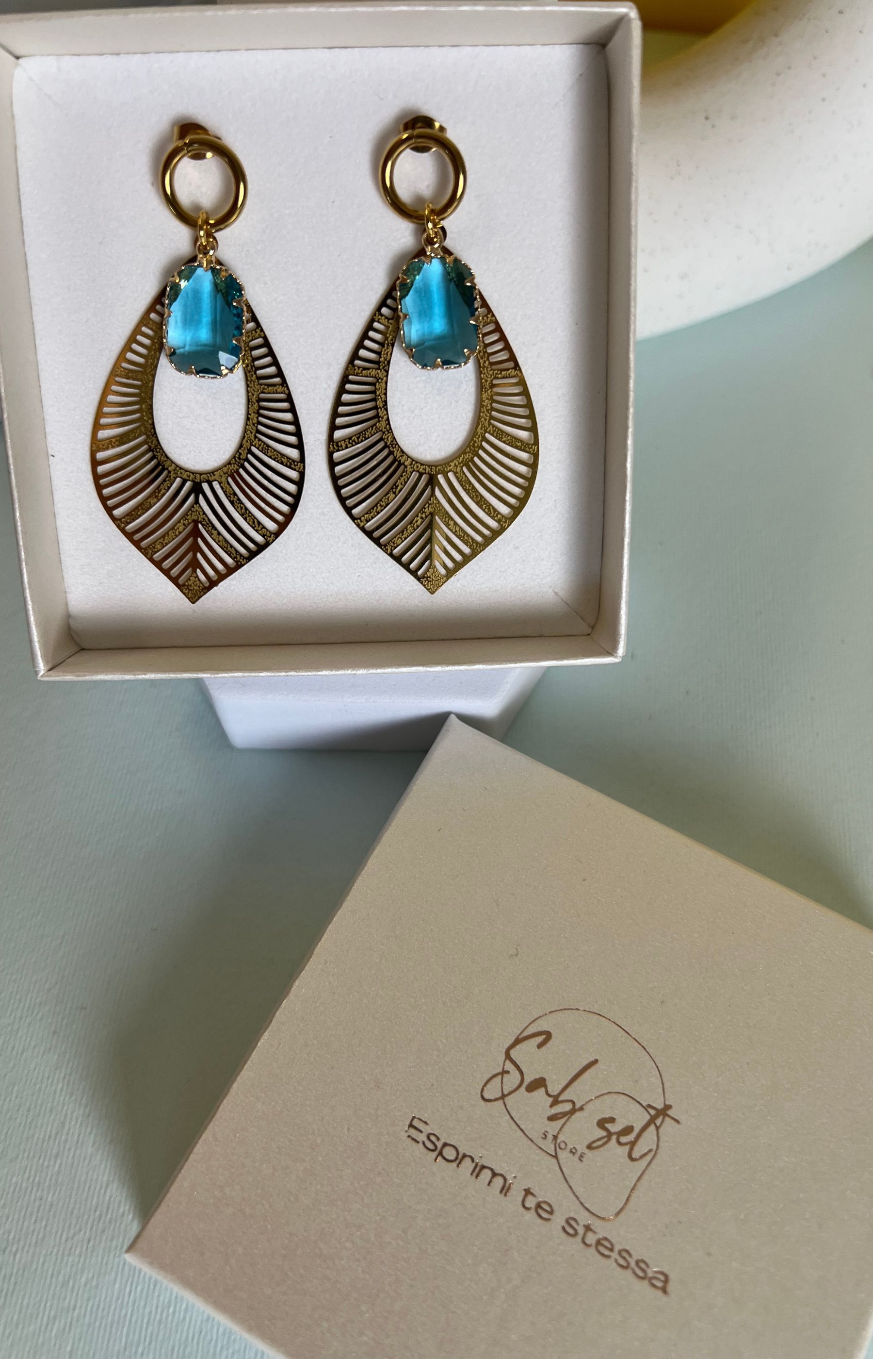 boho charm acquamarine perni in acciaio inossidabile