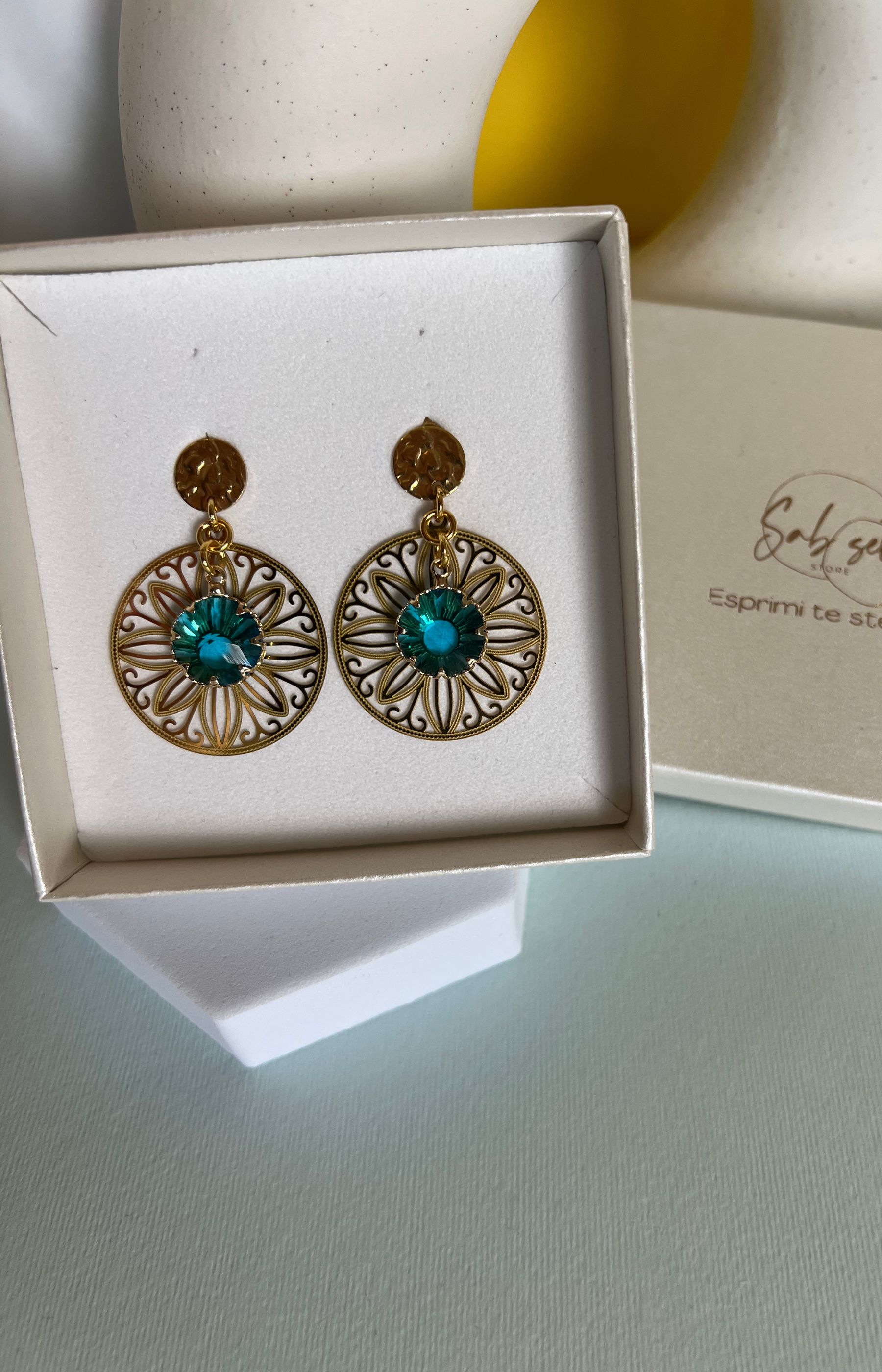 orecchino boho sun aquamarine
